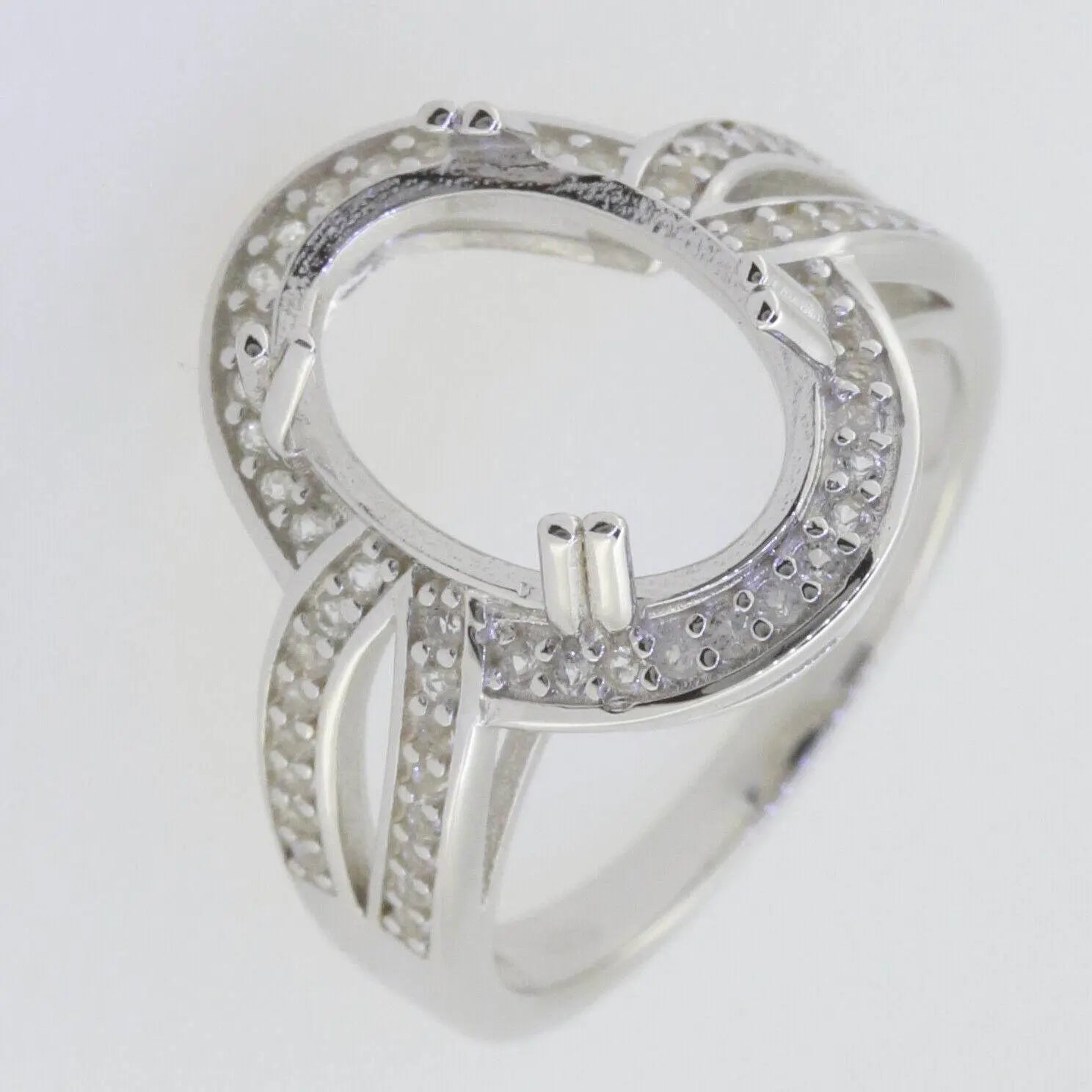 14K Gold Semi Mount Ring Setting Oval OV 14x10mm Halo Split Sha Diamond Accent DHJ