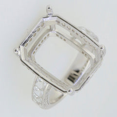 14K Gold Semi Mount Ring Setting Emerald OCT 20X15mm Accent Shank Channel Set Shank Diamond Accent Syzjewelry