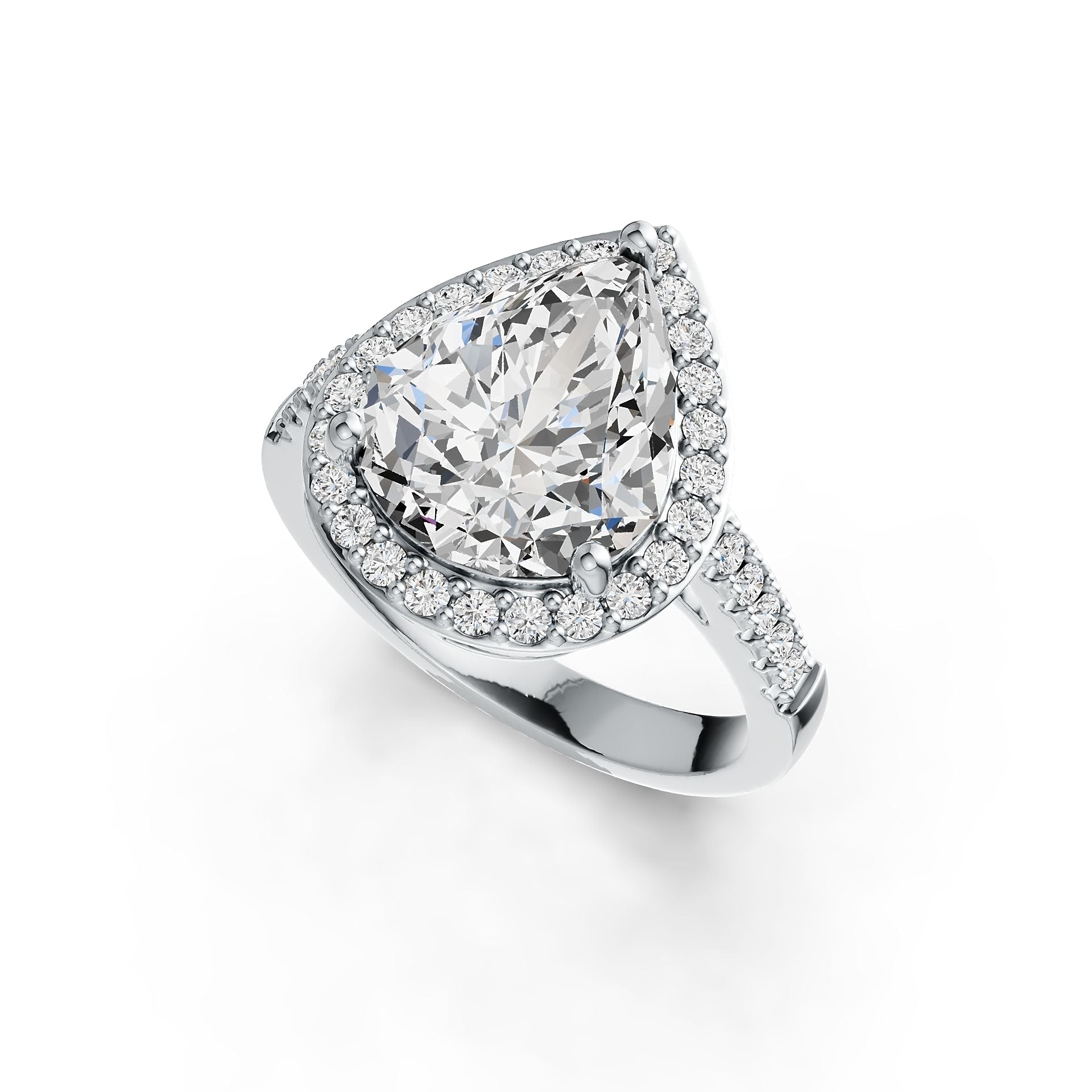 14K Gold Semi Mount Ring Setting Pear PE 12X10mm Halo Diamond Accent DHJ