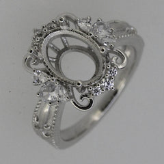 18K Gold Semi Mount Ring Setting Oval OV 12x8mm Art Deco Style Diamond Accent Syzjewelry