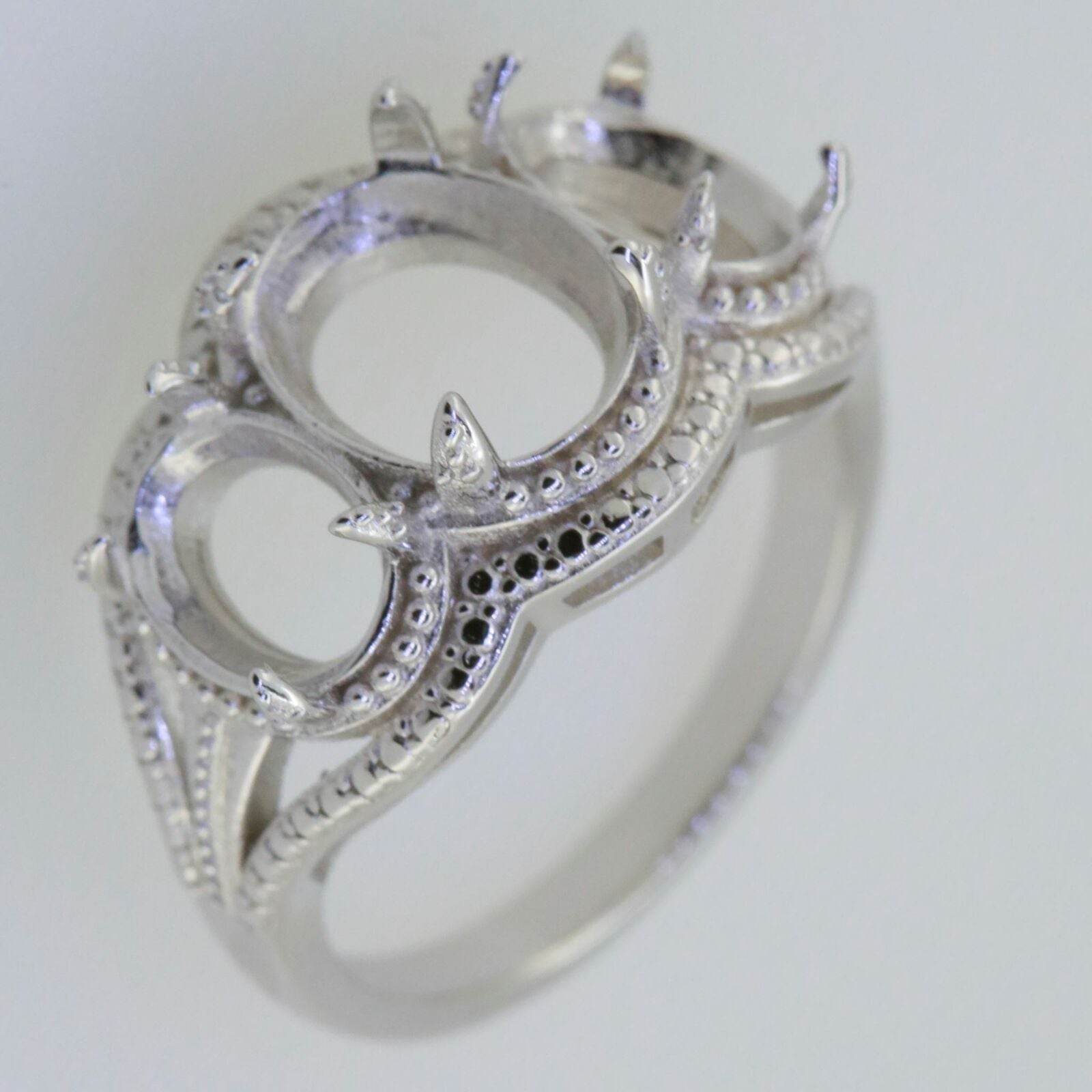 Platinum Semi Mount Ring Setting Oval OV 10X8mm 8x6mm 3 stones Solid Syzjewelry