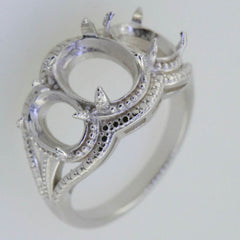 Platinum Semi Mount Ring Setting Oval OV 10X8mm 8x6mm 3 stones Solid Syzjewelry