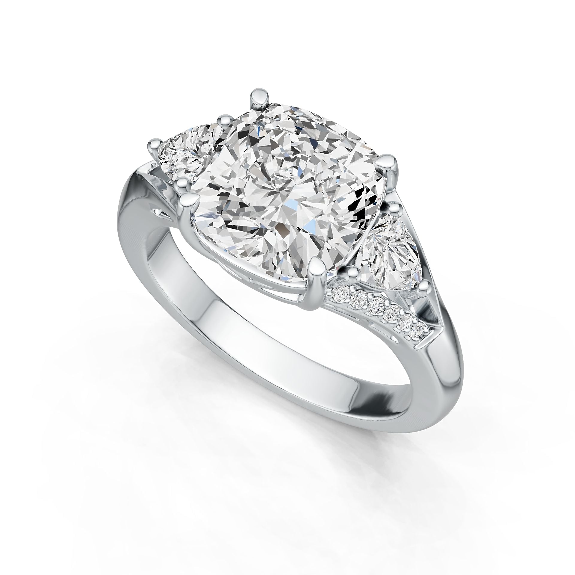 18K Gold Semi Mount Ring Setting Cushion CU 9X9mm TRI 4X4mm Diamond Accent DHJ