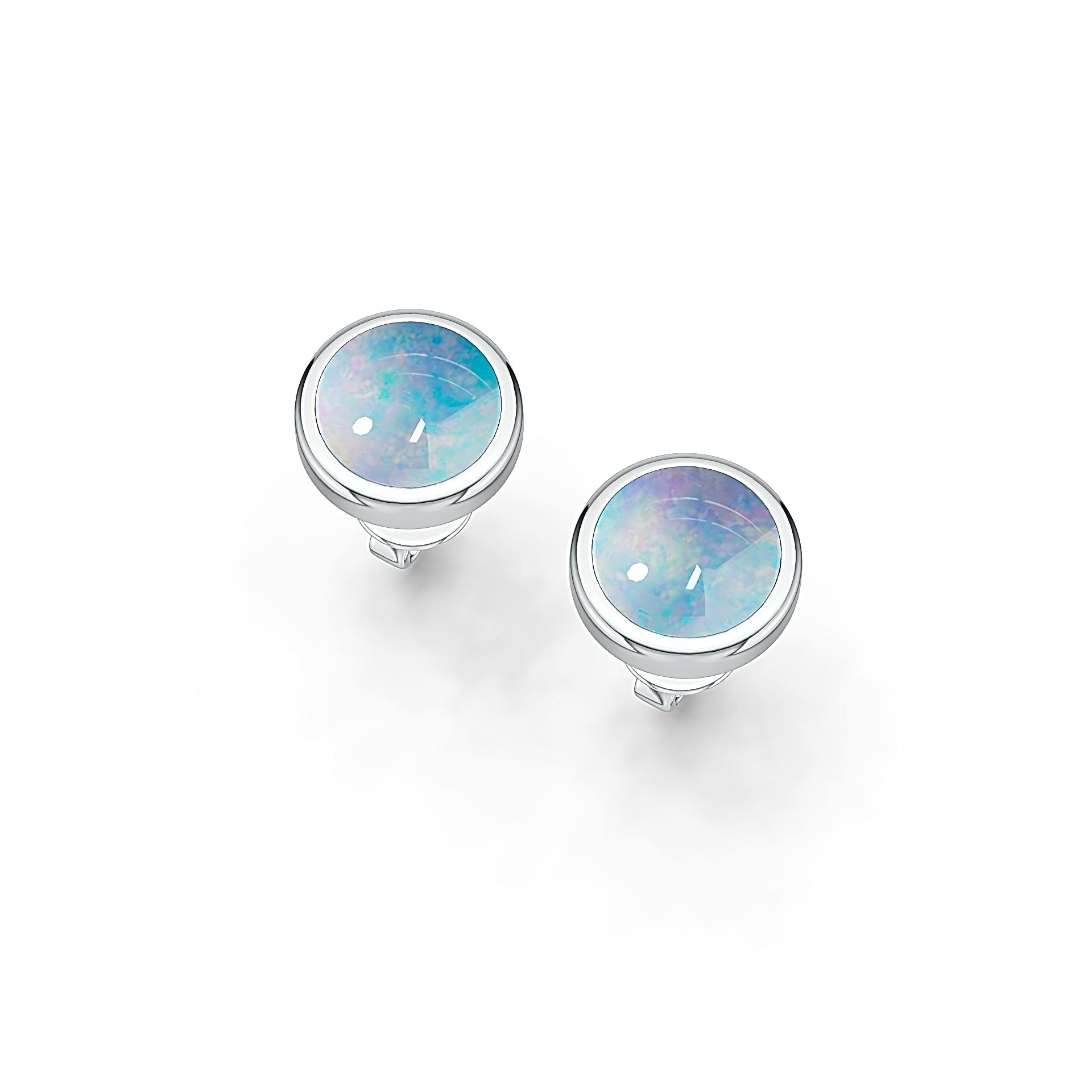 Platinum Semi Mount Earrings Setting Round RD 8x8mm Cabochon Stud DHJ