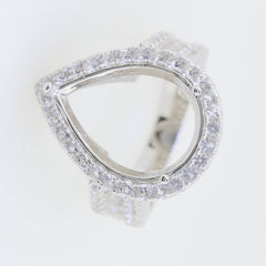 10K Gold Semi Mount Ring Setting PE 18X13mm Halo Moissanite Accent Syzjewelry