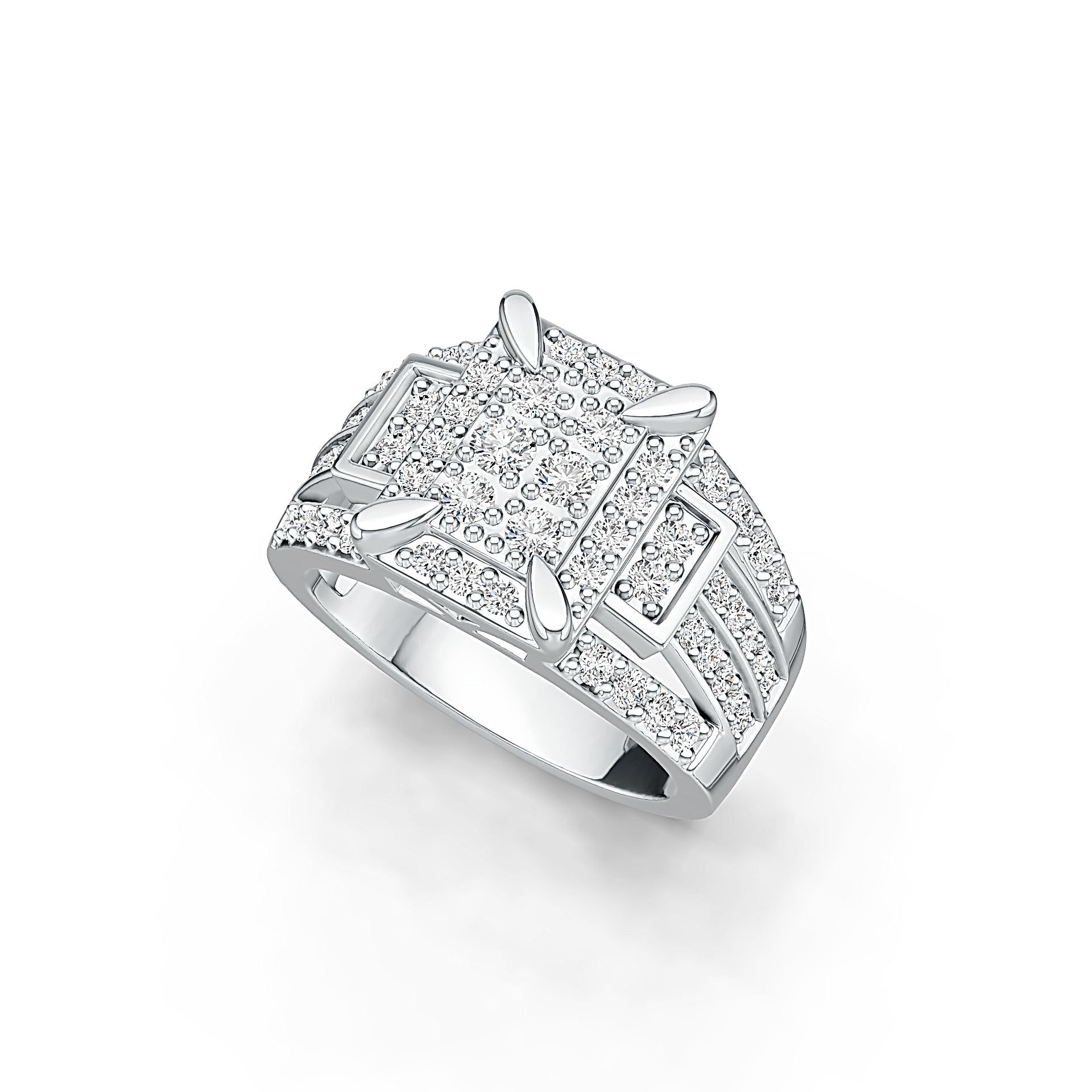 14K Gold Engagement Ring Cluster with White Topaz or Moissanite Men's Ring Diamond Accent DHJ