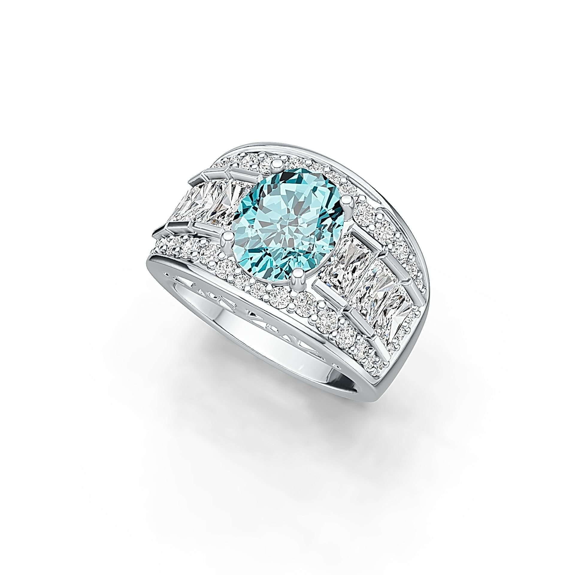 Platinum Semi Mount Ring Setting Oval OV 10x8mm Emerald OCT 5x3mm Diamond Accent DHJ