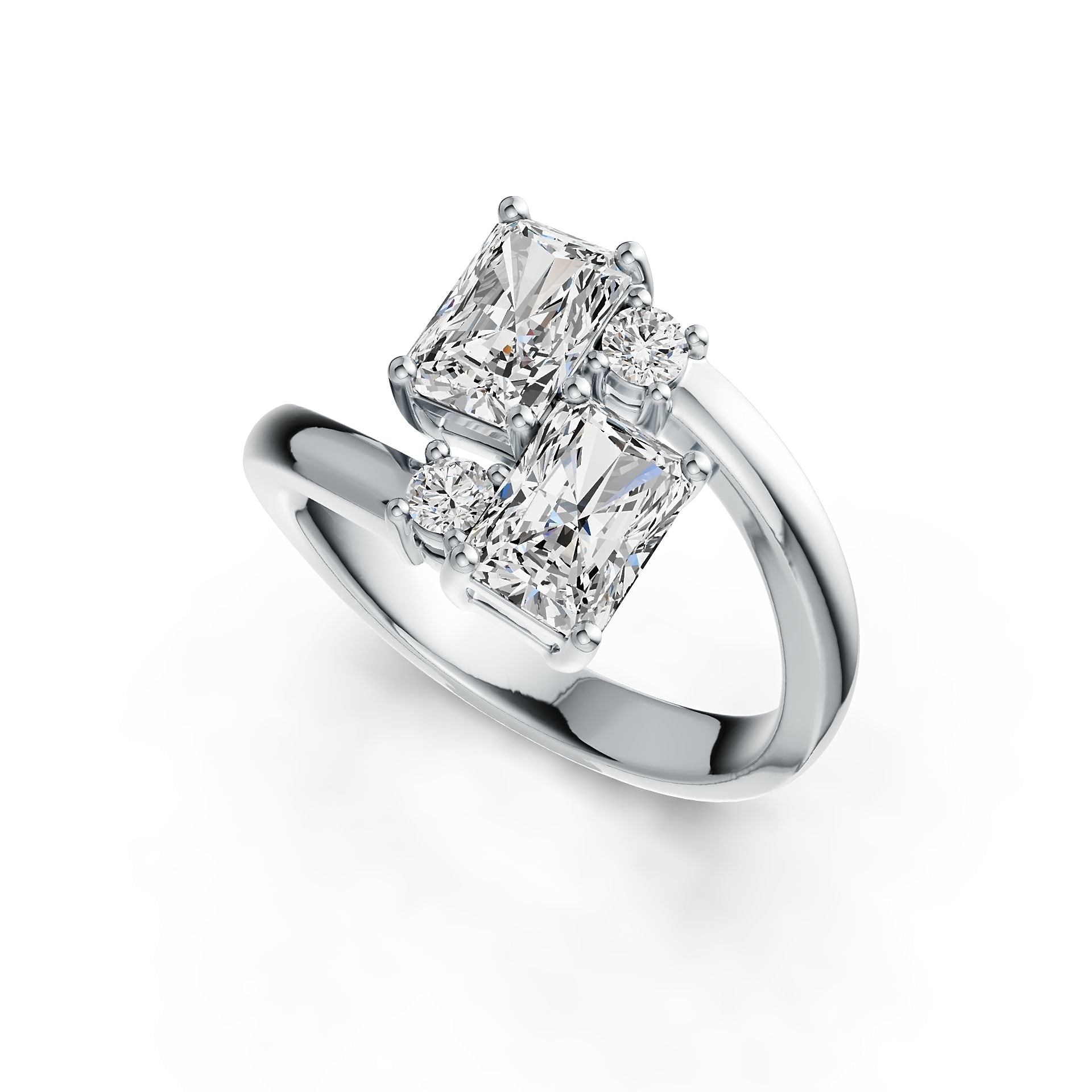 Platinum Semi Mount Ring Setting Emerald OCT 7X5mm Bypass Diamond Accent DHJ