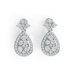 18K Gold Earrings Cluster Pear-Shaped with White Topaz or Moissanite Diamond Accent DHJ