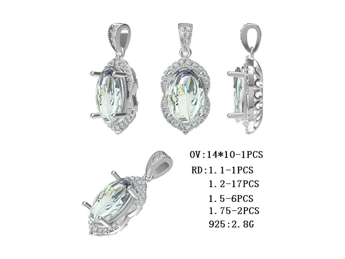 18K Gold Semi Mount Pendant Setting Oval OV 14X10mm Diamond Accent DHJ