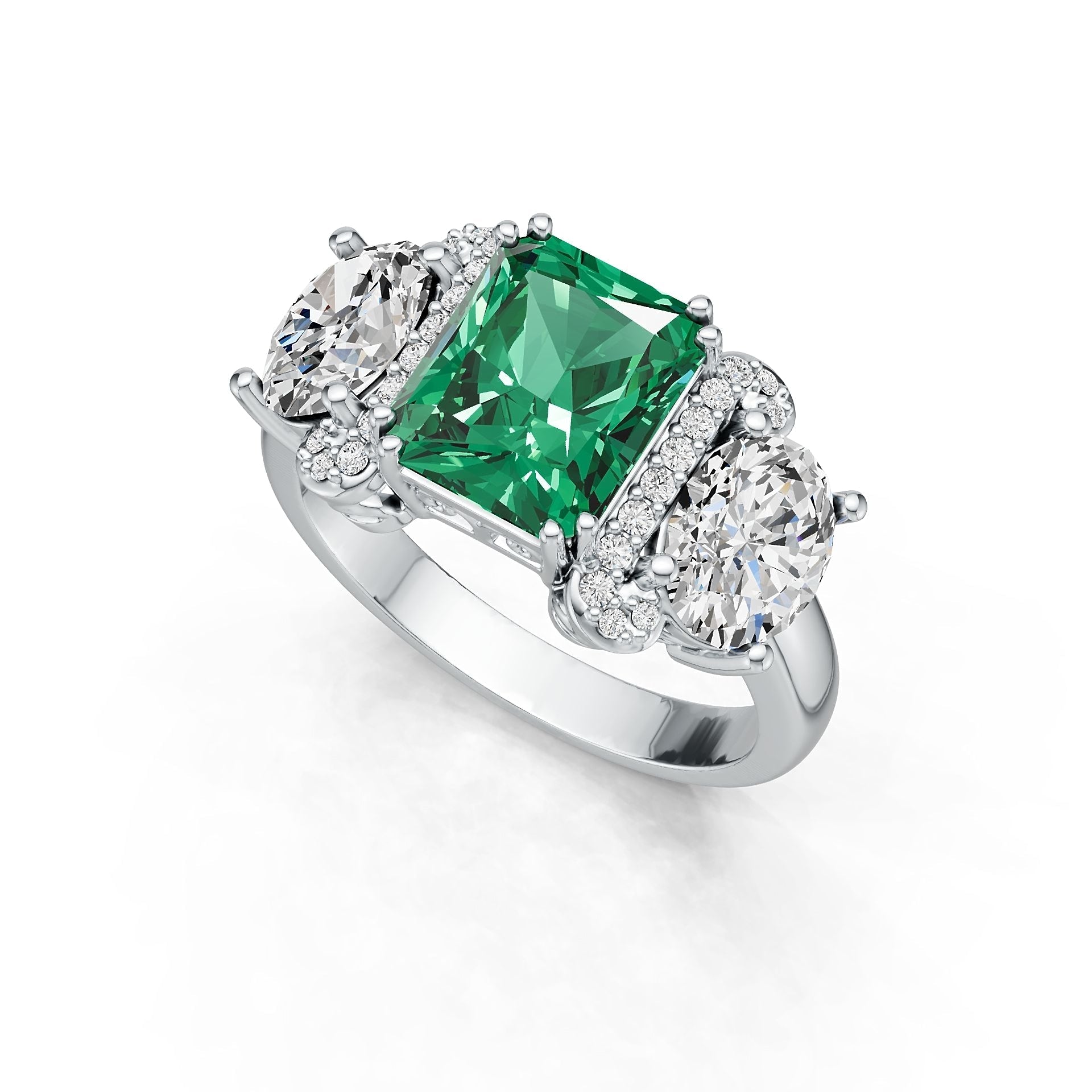 10K Gold Semi Mount Ring Setting Emerald OCT 10X8mm OV 8X6mm Moissanite Accent DHJ