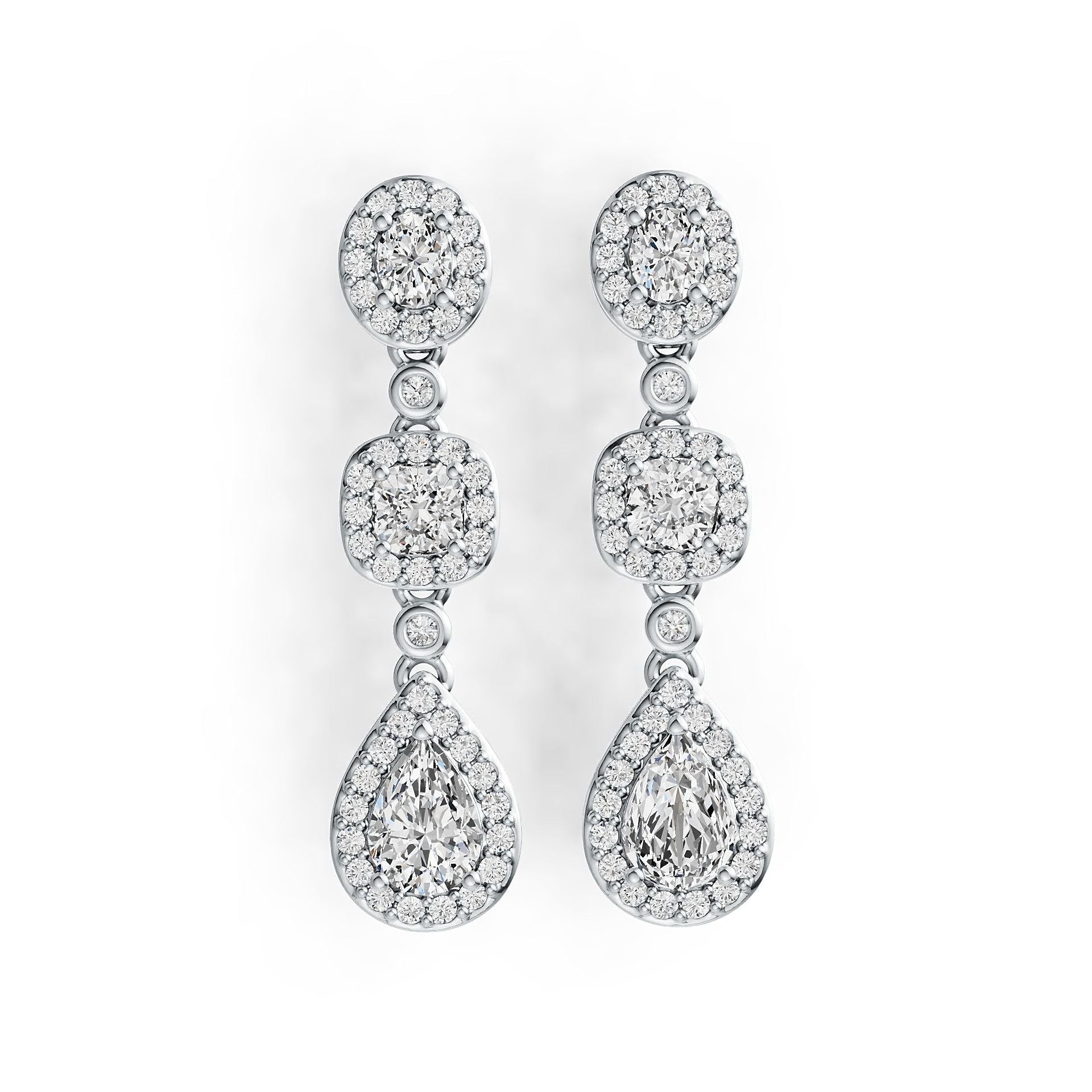 14K Gold Semi Mount Earrings Setting Pear PE 7X5mm CU 4X4mm OV 4X3mm Diamond Accent DHJ