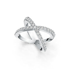 18K Gold Ring Crisscross X Theme with White Topaz or Moissanite Diamond Accent DHJ