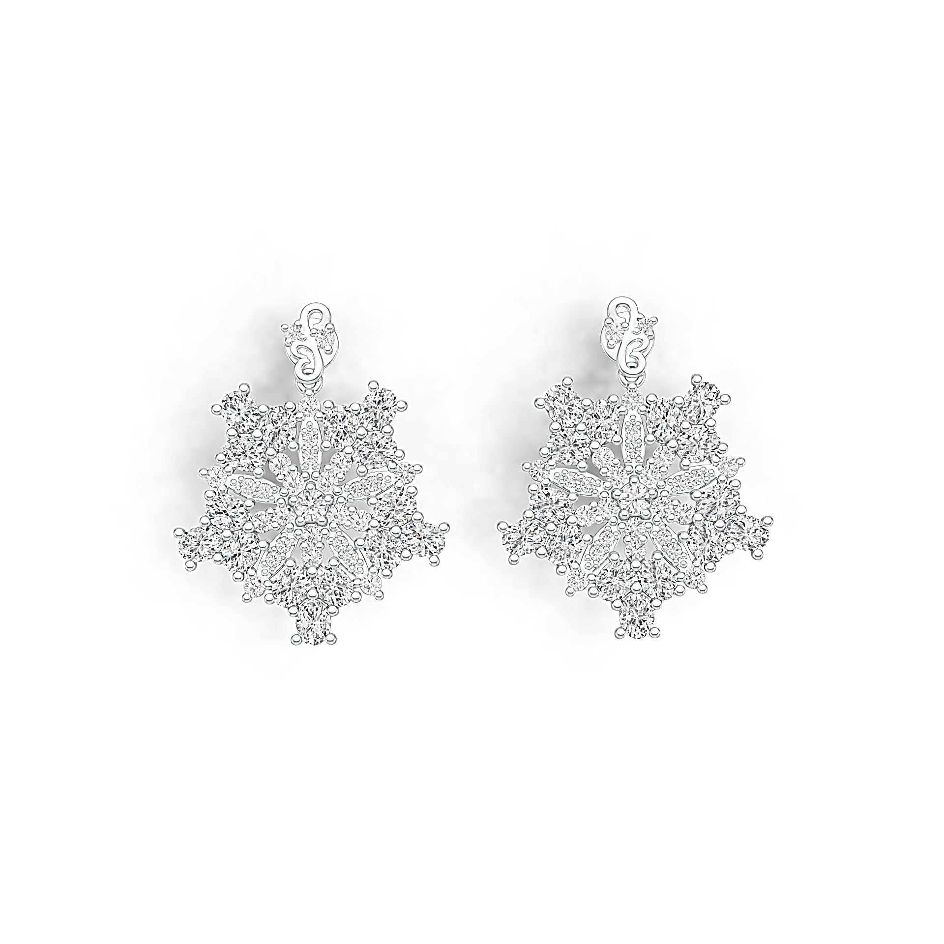 Sterling Silver Earrings Snowflake Theme with White Topaz or Moissanite DHJ