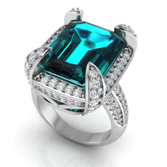 14K Gold Semi Mount Ring Setting Emerald OCT 16X12mm Diamond Accent DHJ