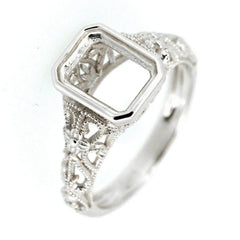Art Deco Style 18K Gold Semi Mount Ring Setting Cushion OCT 9x7mm Full Bezel Syzjewelry