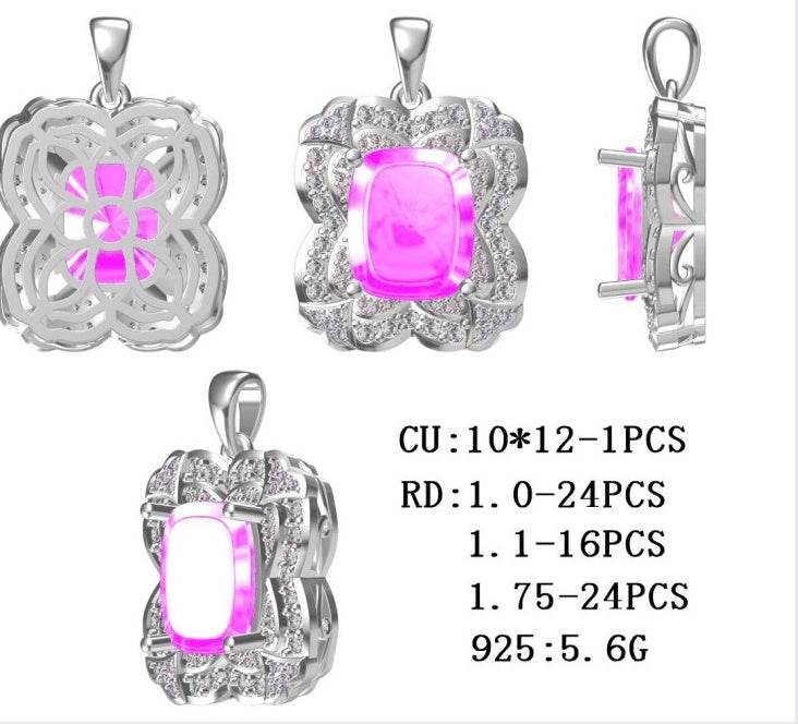 14K Gold Semi Mount Pendant Setting Cushion CU 12X10mm Diamond Accent DHJ