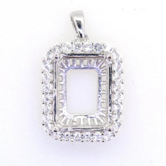 10K Gold Semi Mount Pendant Setting Emerald OCT 16X12mm Moissanite Accent DHJ