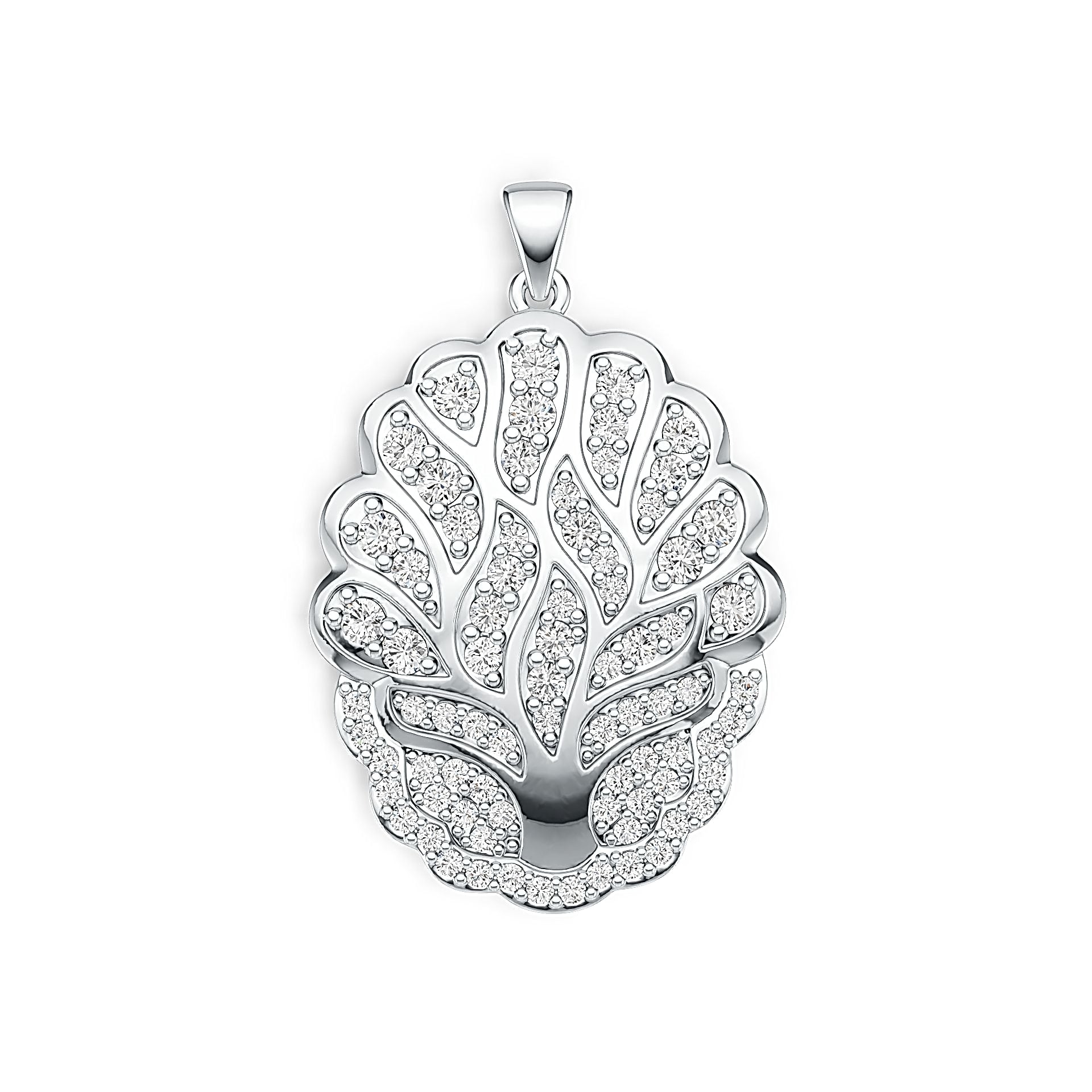 Silver pendant with tree design on a white background