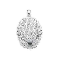 Silver pendant with tree design on a white background
