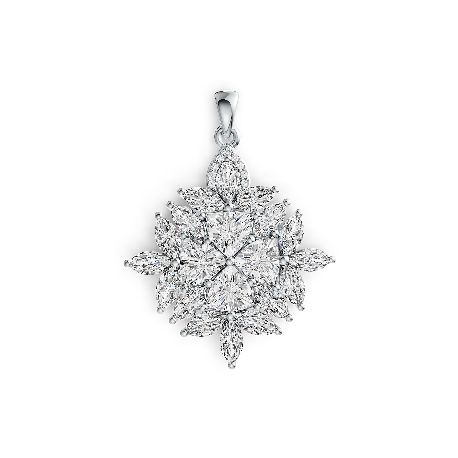 18K Gold Semi Mount Pendant Setting Trillion TR 6X6mm MQ 6X3mm Diamond Accent DHJ