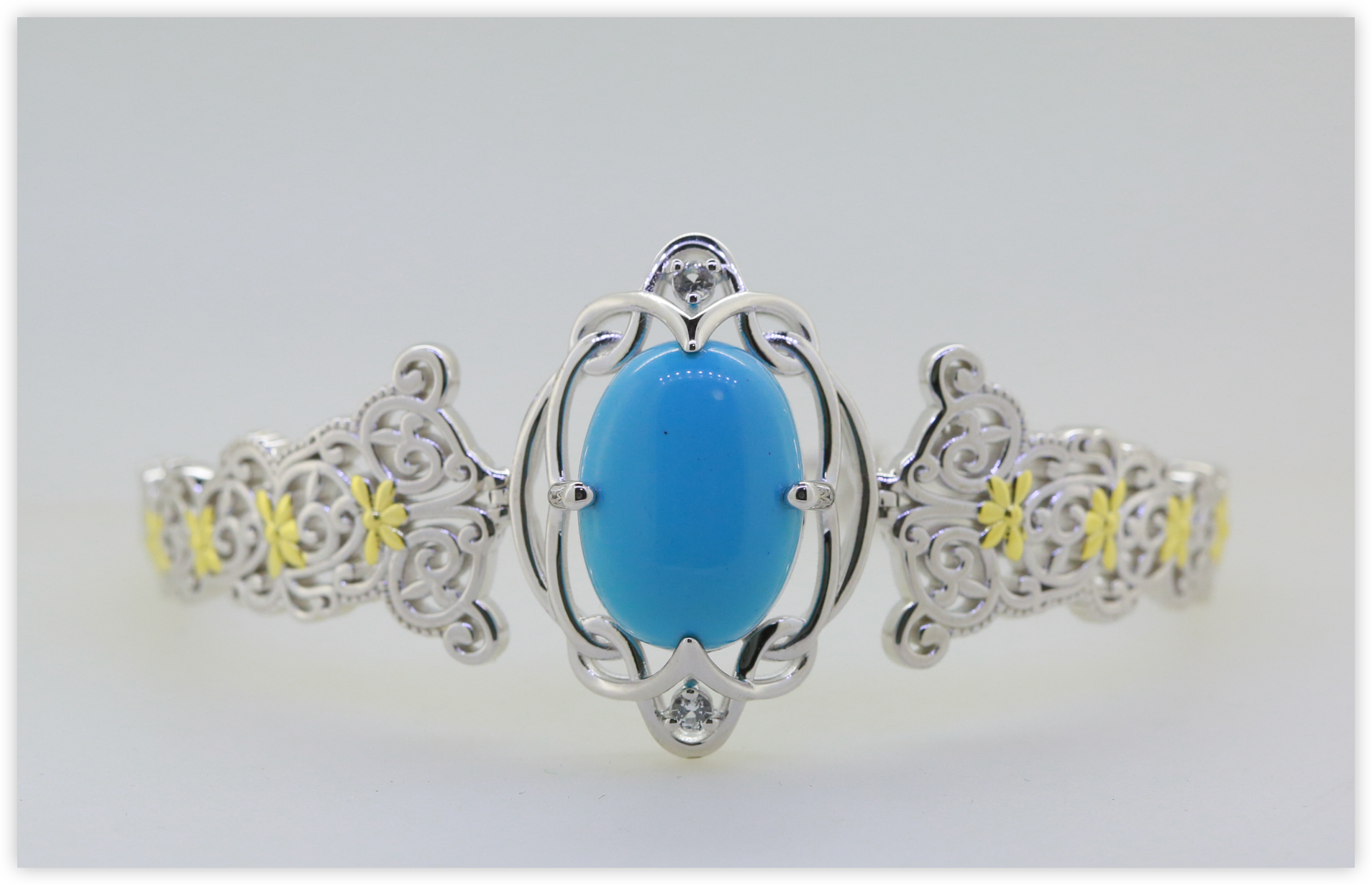 18K Gold Semi Mount Bracelet Setting Oval OV 18X13mm Cabochon Filigree Art Nouveau Style Diamond Accent DHJ