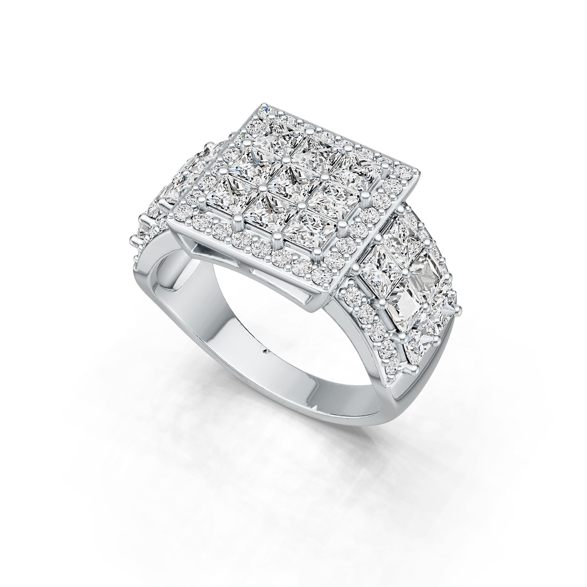18K Gold Semi Mount Ring Setting Princess SQ 3X3mm Diamond Accent DHJ