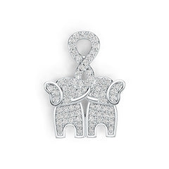 Platinum Pendant Elephant Theme with White Topaz or Moissanite Diamond Accent DHJ