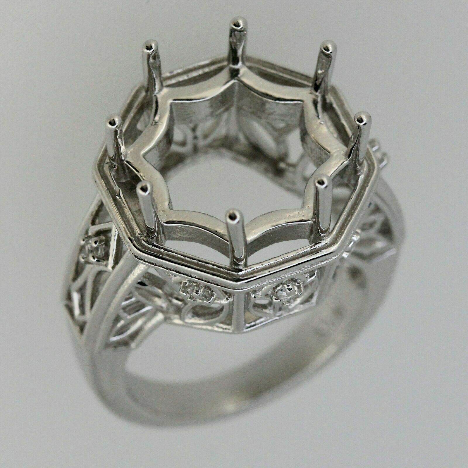Art Deco Style 18K Gold Semi Mount Ring Setting Round RD 15x15mm Hexagon Hex 15x15mm Syzjewelry