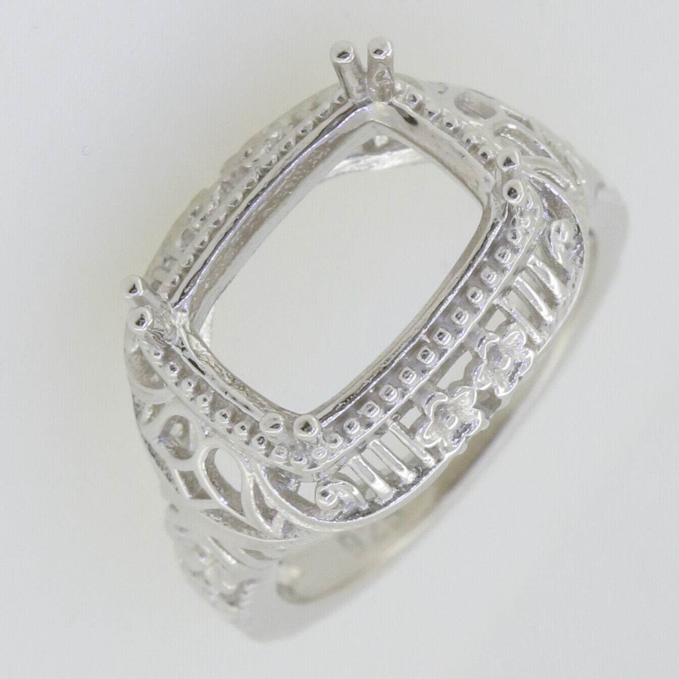 18K Gold Semi Mount Ring Setting Cushion Cu 12x8mm Art Deco Style Syzjewelry