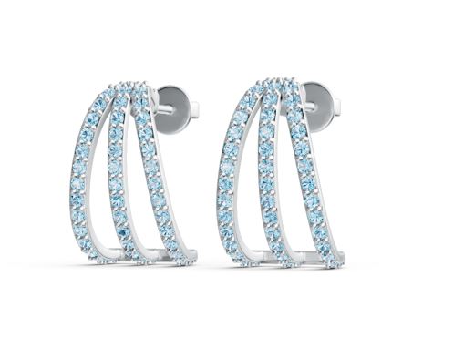 14K Gold Earrings Three-Row Huggie with or Moissanite Diamond Accent DHJ