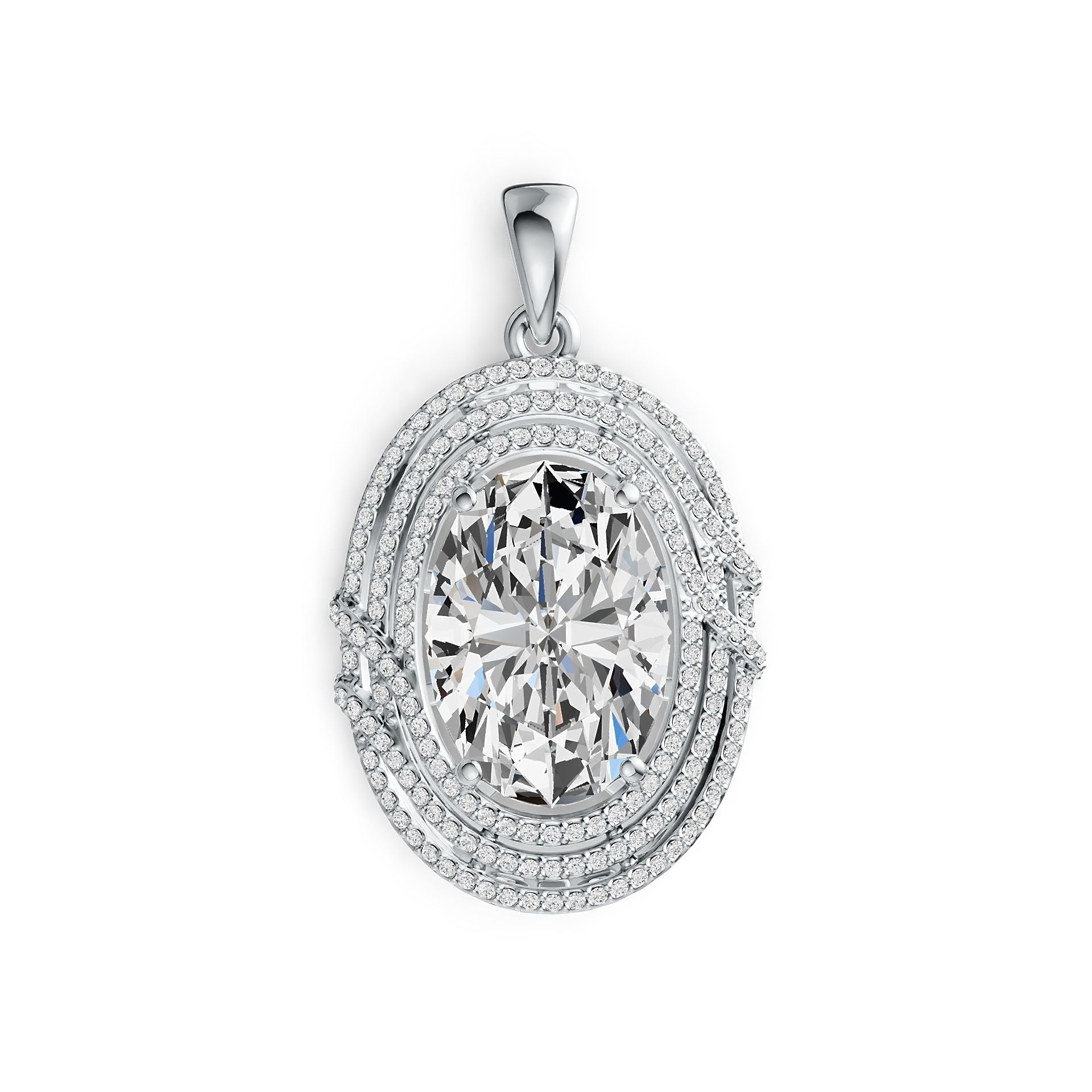 14K Gold Semi Mount Pendant Setting Oval OV 14X10mm Triple Halo Diamond Accent DHJ