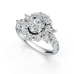 14K Gold Semi Mount Ring Setting Oval OV 8X6mm PE 5X3mm Diamond Accent DHJ