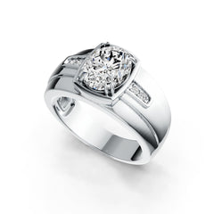 Men's 14K Gold Semi Mount Ring Setting Oval OV 10X8mm Double Prongs Diamond Accent DHJ