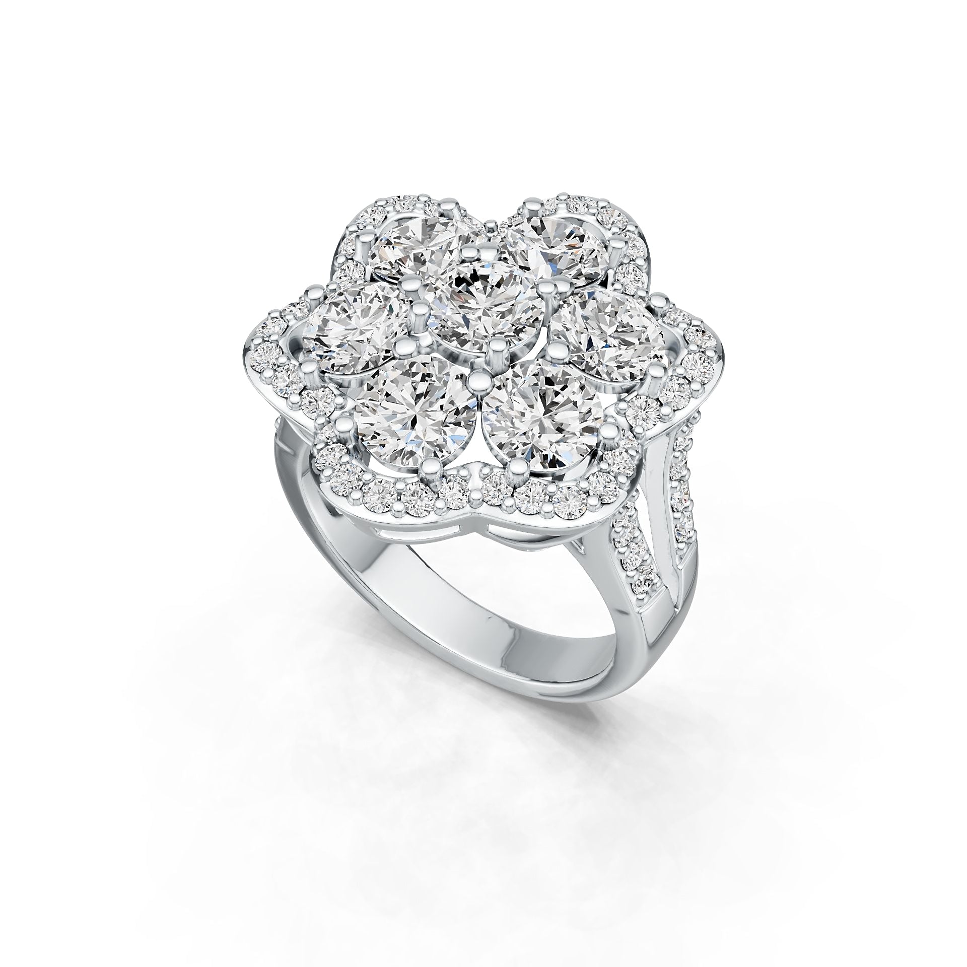 10K Gold Semi Mount Ring Setting Round RD 6x6mm Flower Theme Split Shank Moissanite Accent DHJ