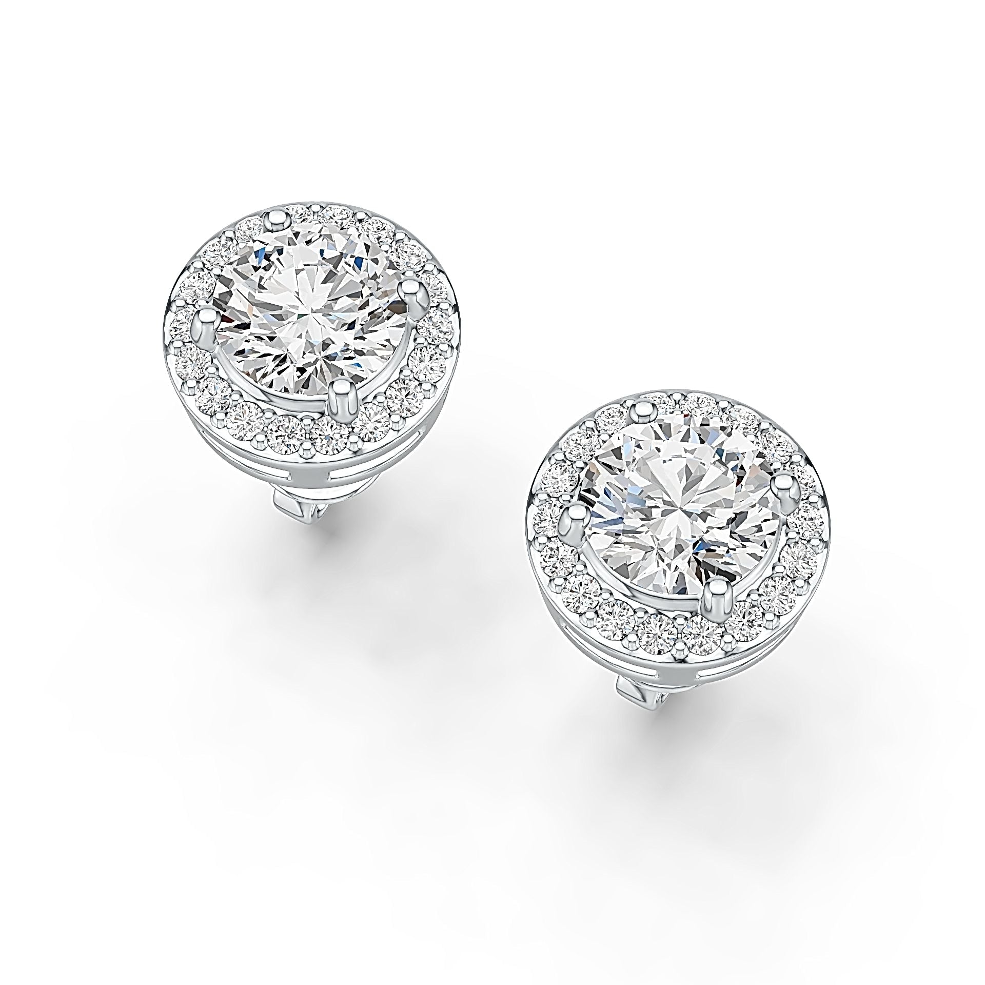 18K Gold Semi Mount Earrings Setting Round RD 6x6mm Halo Stud Diamond Accent DHJ