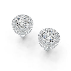 18K Gold Semi Mount Earrings Setting Round RD 6x6mm Halo Stud Diamond Accent DHJ