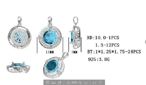 Platinum Semi Mount Pendant Setting Round RD 10x10mm Diamond Accent DHJ