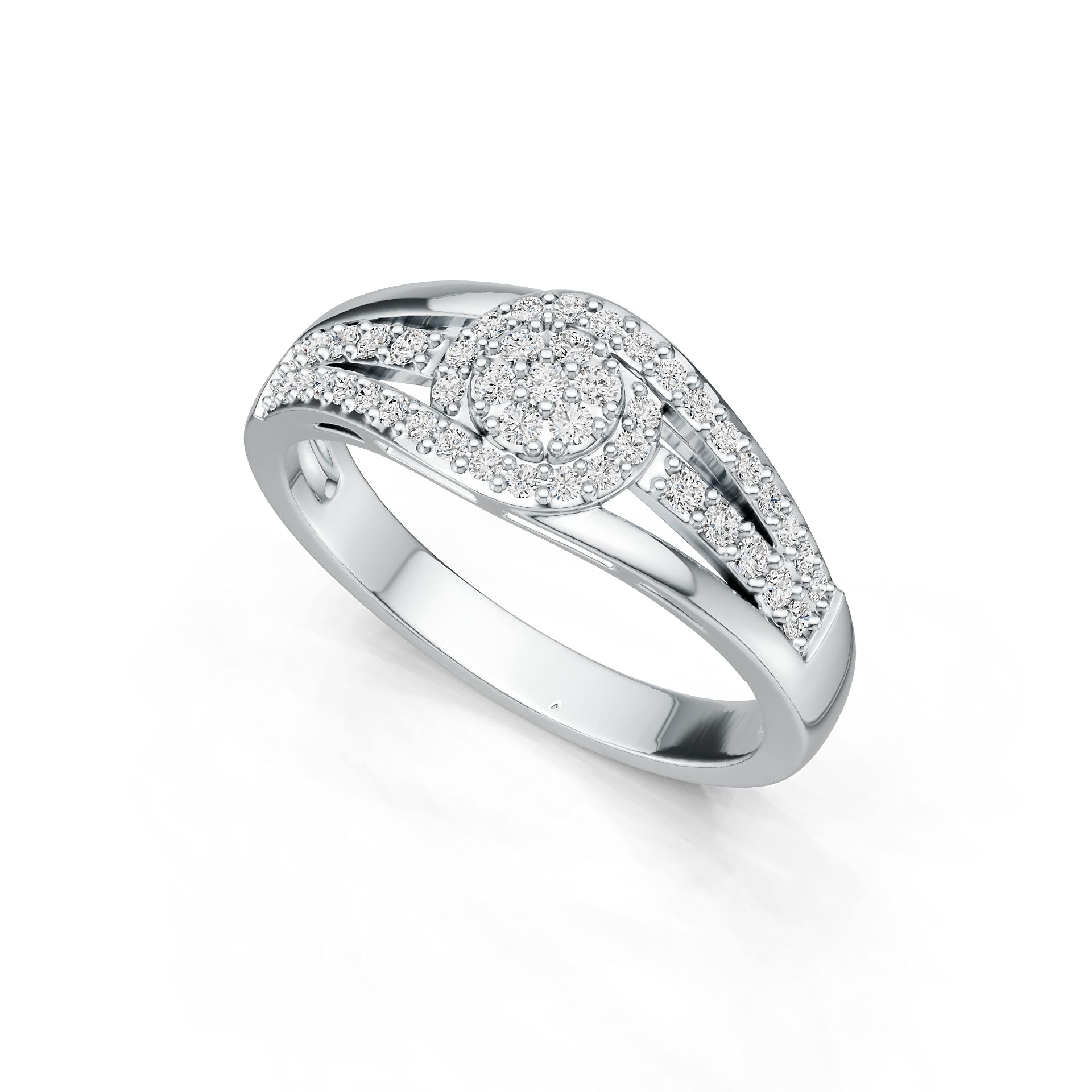 18K Gold Ring with or Moissanite Halo Split Shank Diamond Accent DHJ