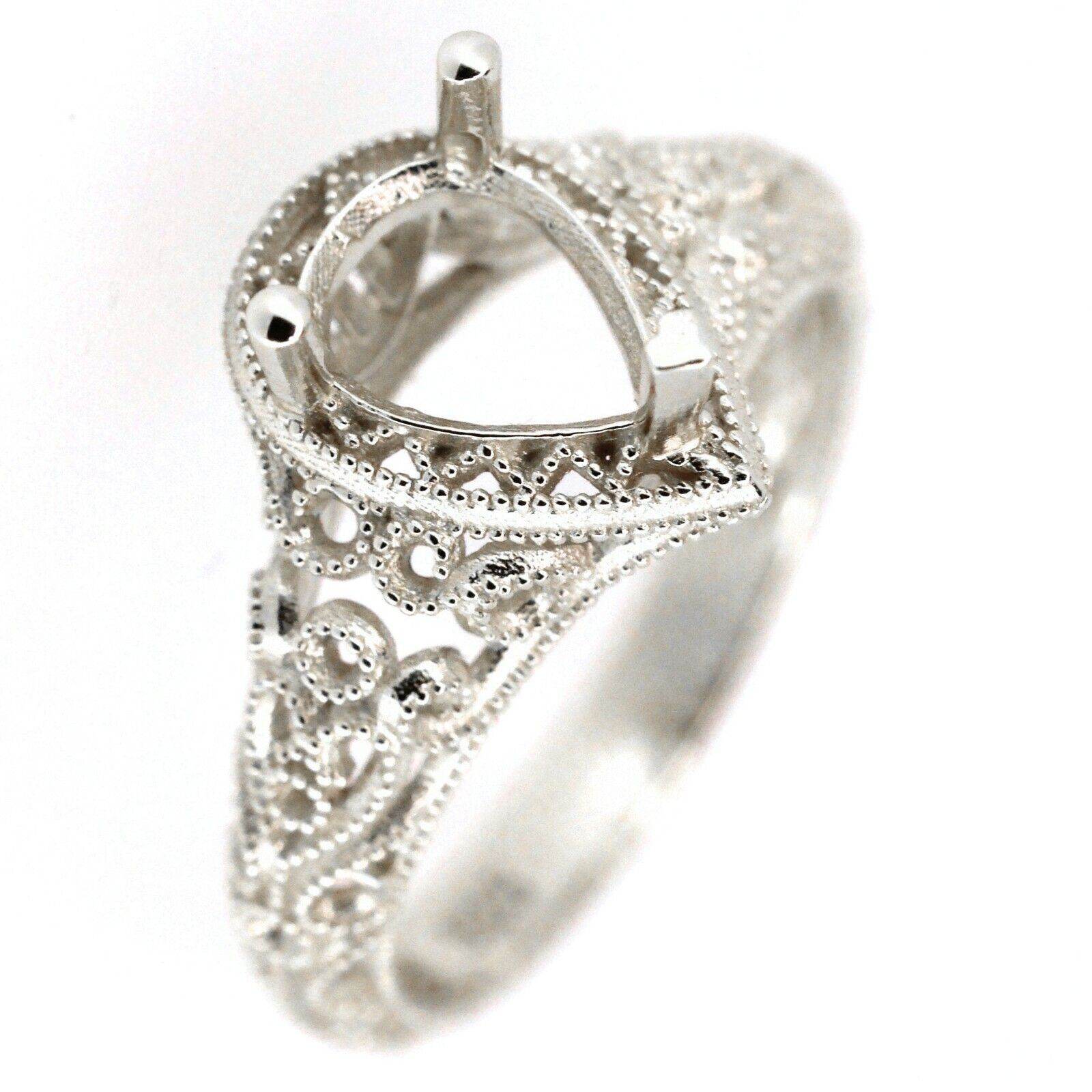18K Gold Semi Mount Ring Setting Pear PE 8x6mm Art Deco Style Syzjewelry