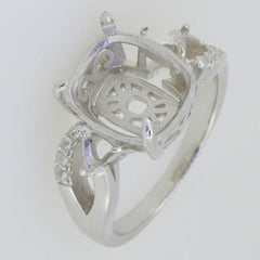 14K Gold Semi Mount Ring Setting Cushion CU 12X10mm Tri 4x4mm White Diamond Accent Syzjewelry
