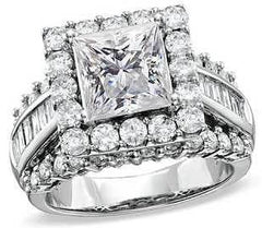 18K Gold Semi Mount Ring Setting Princess SQ 8X8mm Engagement Halo Ring w/ Baguette Accent Shank Diamond Accent DHJ