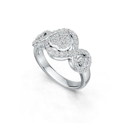 18K Gold Ring with or Moissanite Heart Theme Twisted Band Diamond Accent DHJ