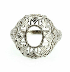 Platinum Semi Mount Ring Setting Oval OV 10x8mm Art Deco Style Syzjewelry