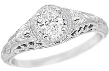 14K Gold Semi Mount Ring Setting Oval OV 6X4mm Art Deco Style DHJ