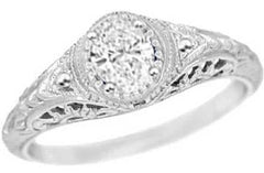 14K Gold Semi Mount Ring Setting Oval OV 6X4mm Art Deco Style DHJ