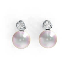 14K Gold Semi Mount Earrings Setting Round RD 8x8mm Diamond Accent DHJ