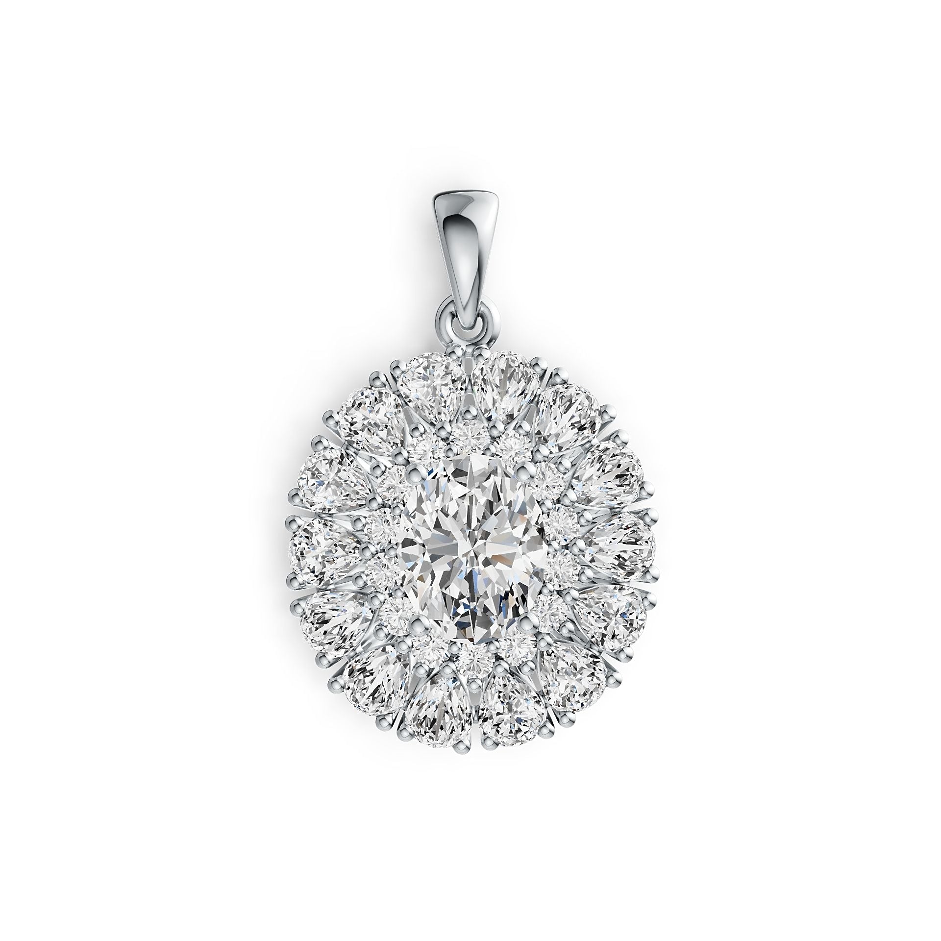 18K Gold Semi Mount Pendant Setting Oval OV 9X7mm PE 4x3mm Double Halo Diamond Accent DHJ