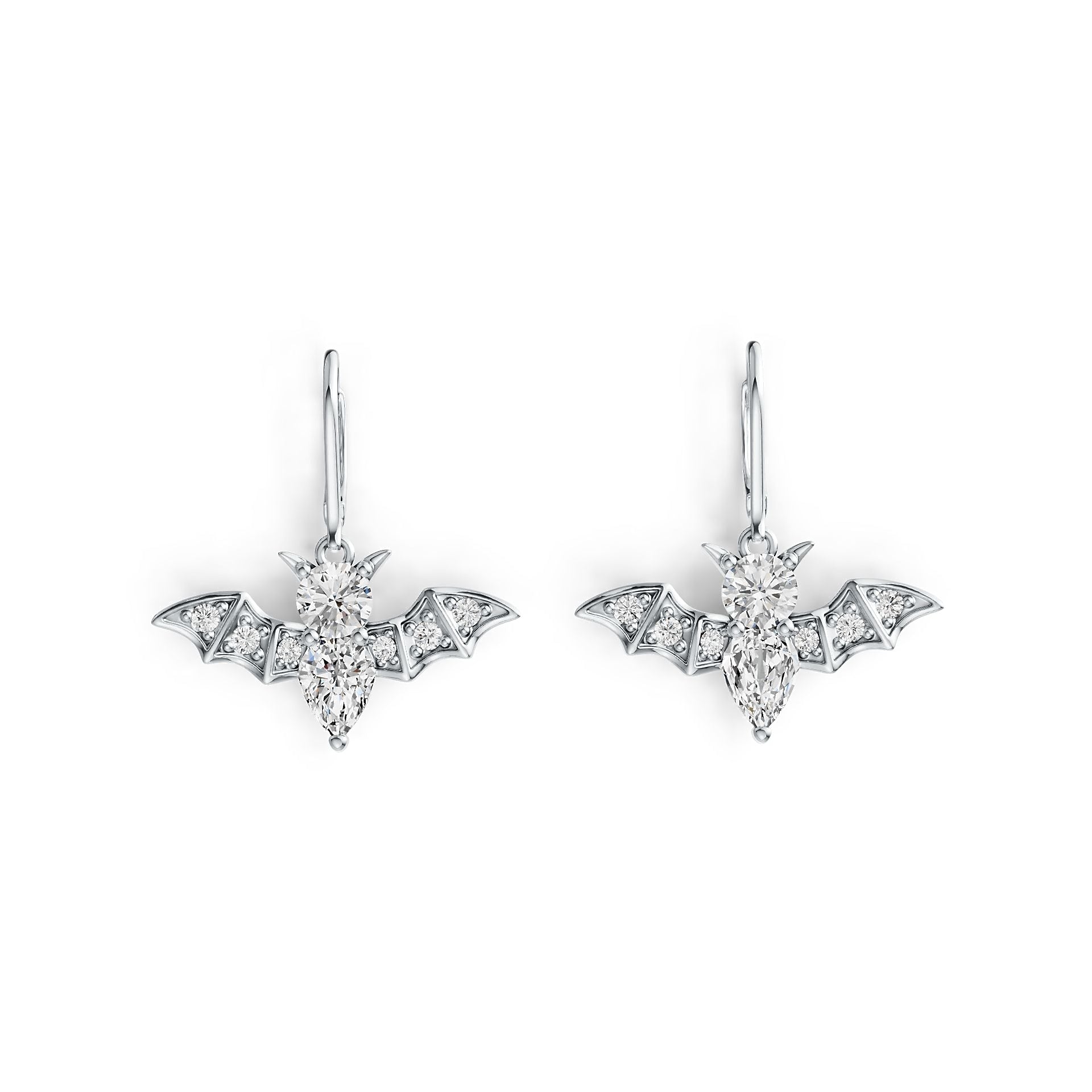 10K Gold Semi Mount Earrings Setting Pear PE 7X5mm RD 5X5mm Bat Theme Moissanite Accent DHJ