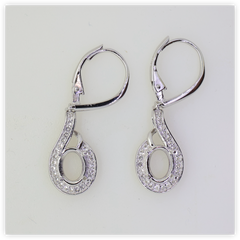 18K Gold Semi Mount Earrings Setting Oval OV 8x6mm Halo Leverback Diamond Accent DHJ